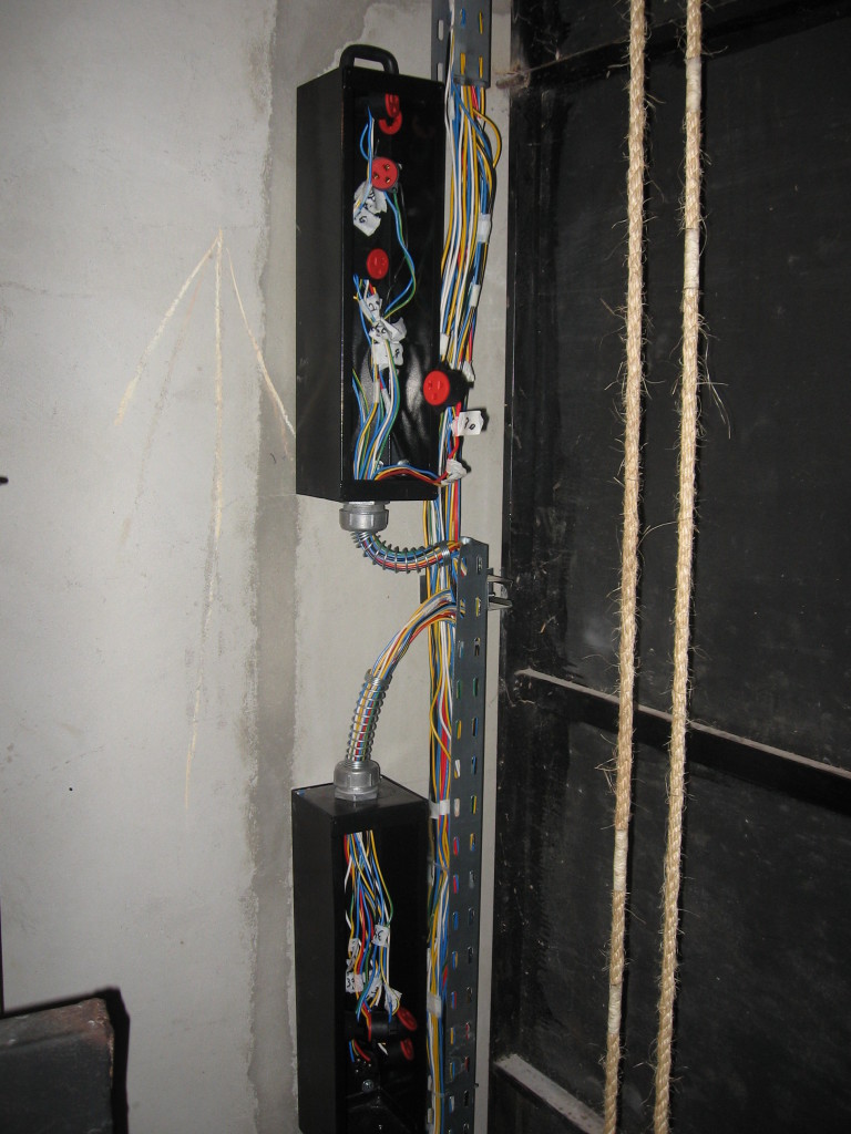Mounting and circuiting the power distribution boxes.